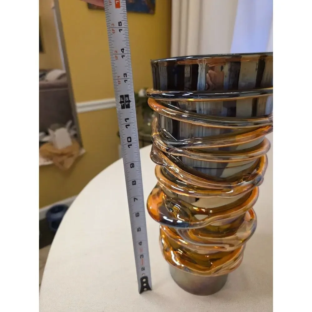 Vintage Iridescent Swirl Glass Vase With Unique Spiral Design 12
